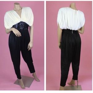 Vtg 80s Grecian Draped Jumpsuit w Sequins  Sz 4